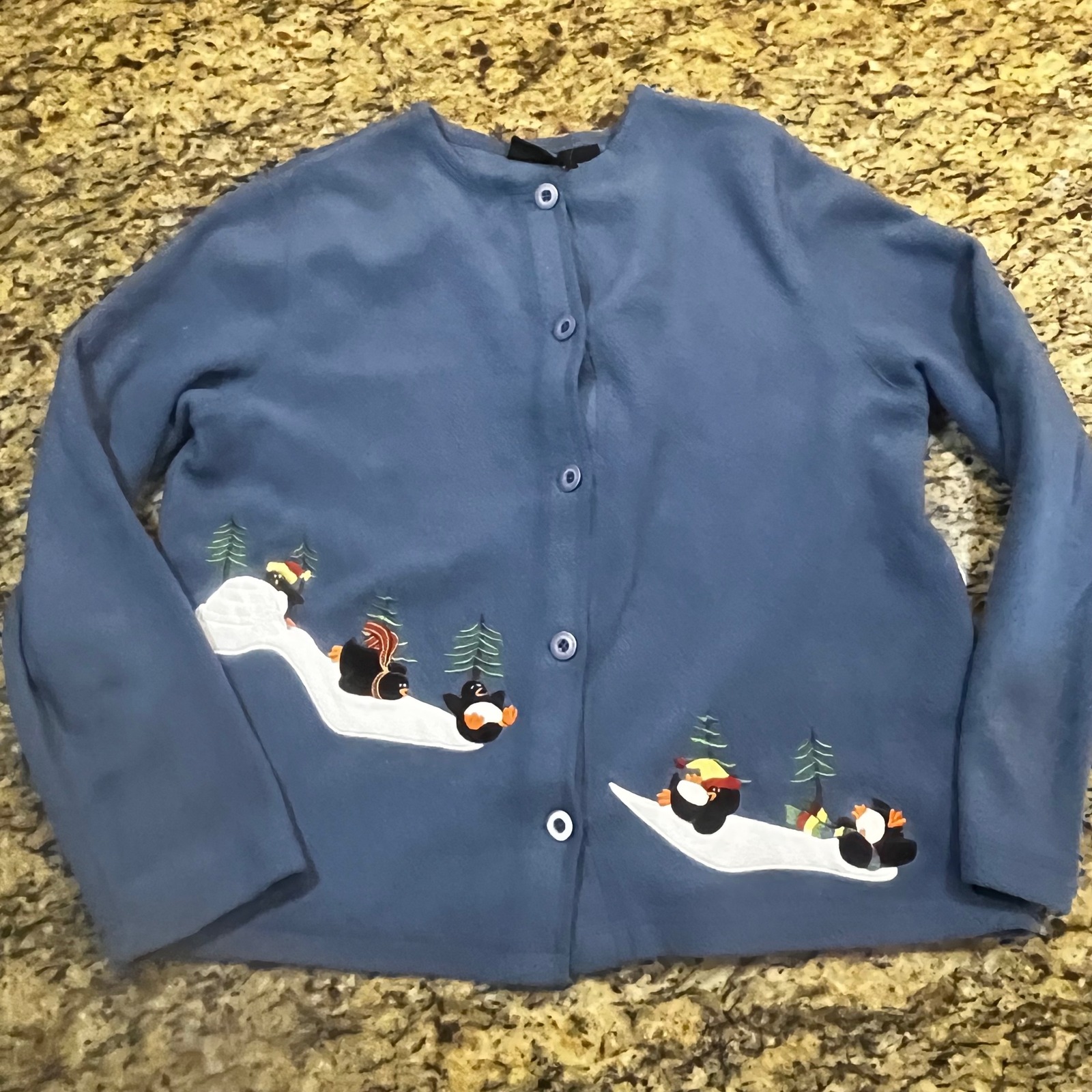 C&B Sport Croft & Barrow Blue Fleece Penguin Winter Cardigan Sweater Womens S